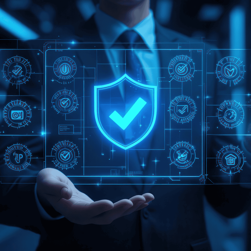 Corporate certification and compliance visual – representing ISO, GDPR, NIS2, NIST, and DORA support for organisations